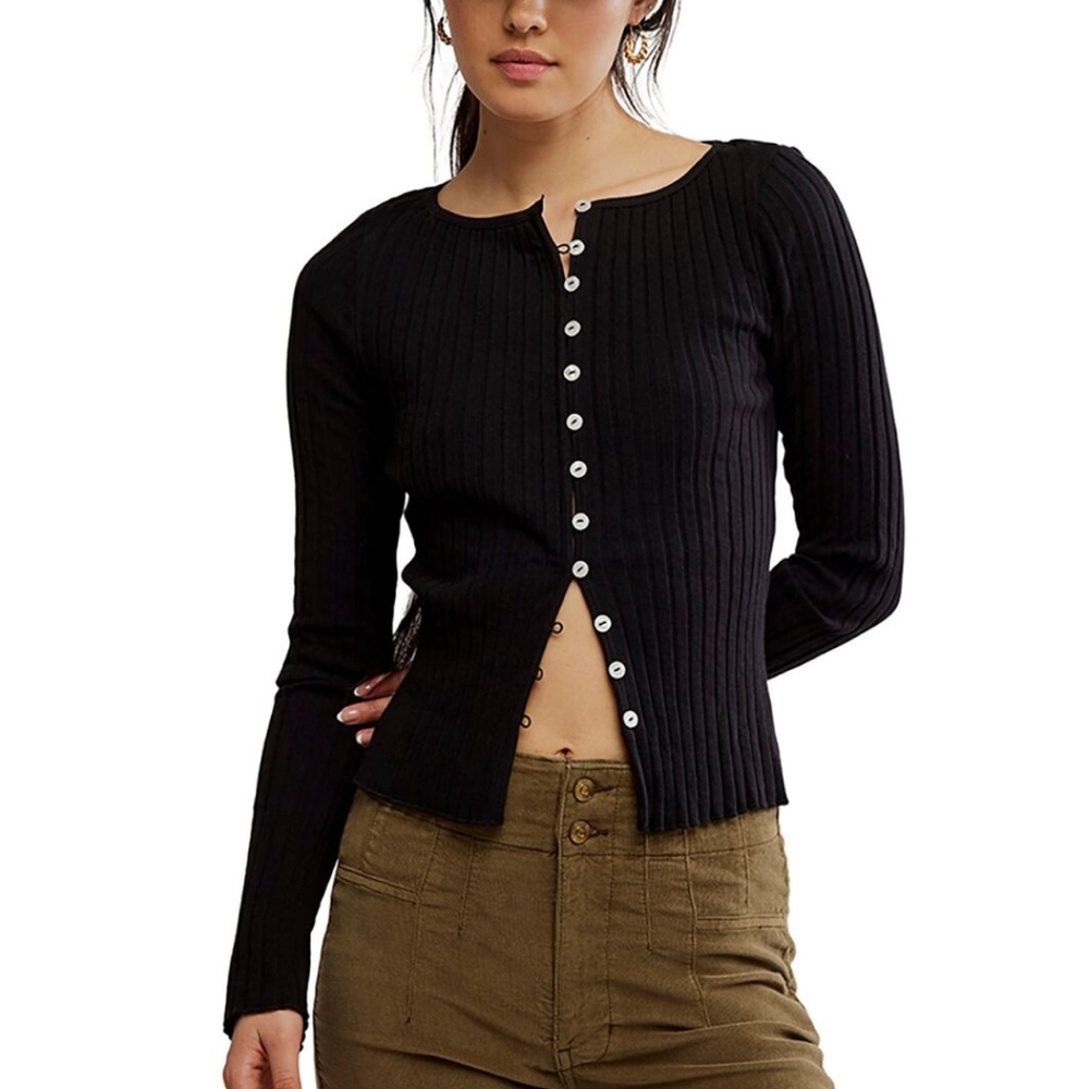 Brand New With Tags Free People Black Tilly Cardigan Sweater Size XL